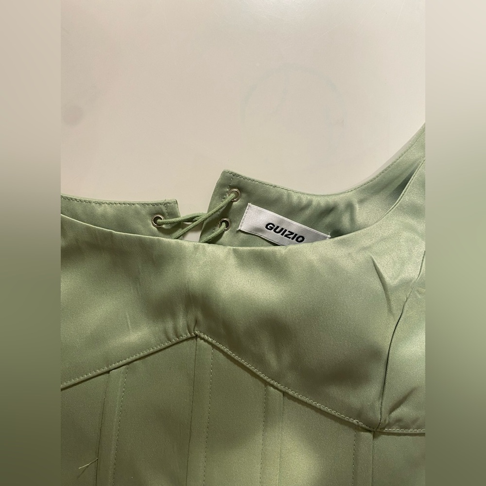 Danielle Guizio green satin lace-up bustier - Picture 4 of 7